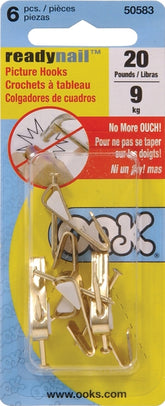 OOK 50583 Picture Hanger, 20 lb, Steel, Brass, Gold
